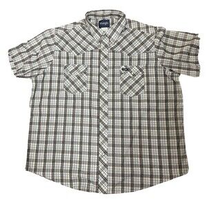 Wrangler Vintage Pearl Snap Shirt Mens 2XL Blue Plaid Short Sleeve Western